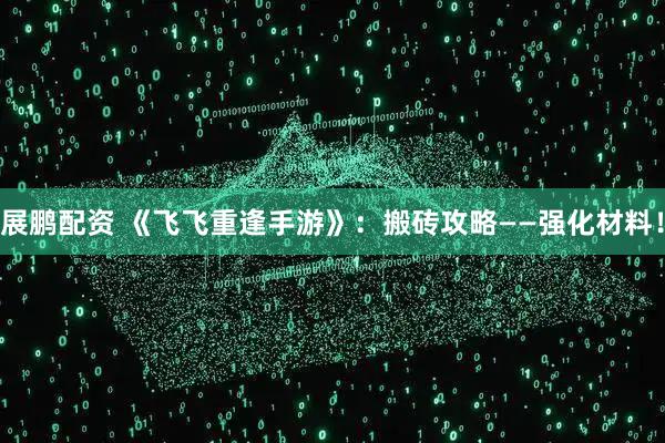 展鹏配资 《飞飞重逢手游》：搬砖攻略——强化材料！